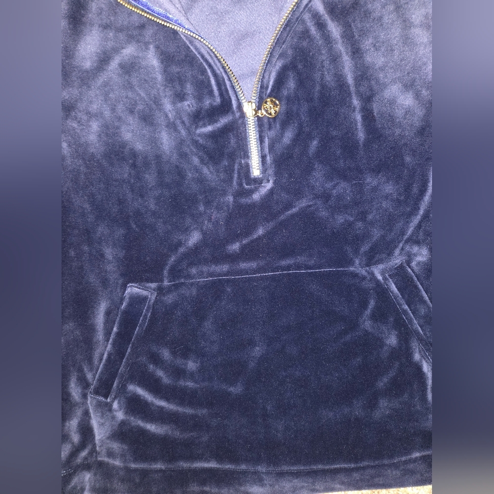Lilly Pultzer Navy Pullover with Pink Accents, Velour, EUC - Picture 2 of 5